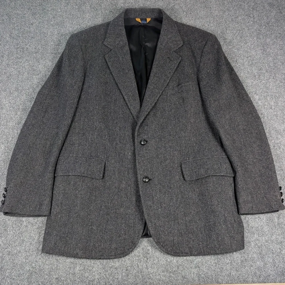 Vtg Pendleton Blazer Mens 44L Grey Herringbone 100% Virgin Wool Made‎ in USA